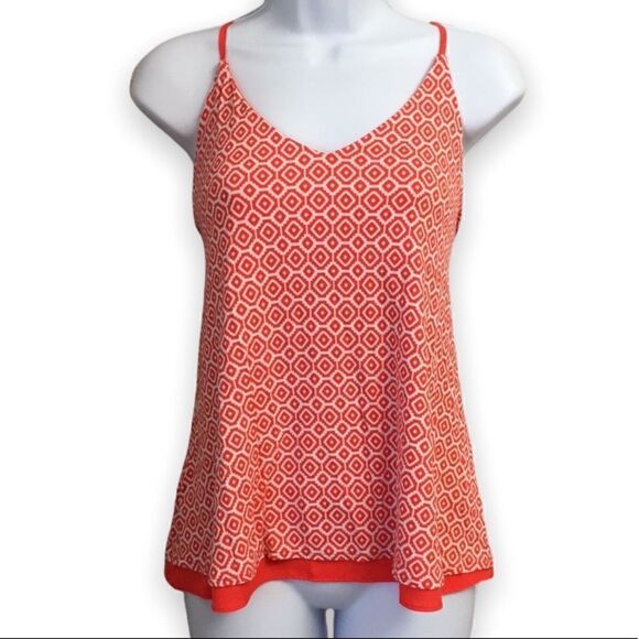 𝅺banana Republic Tangerine Orange White Geometric Layered Loose Camisole Blouse - Picture 1 of 13